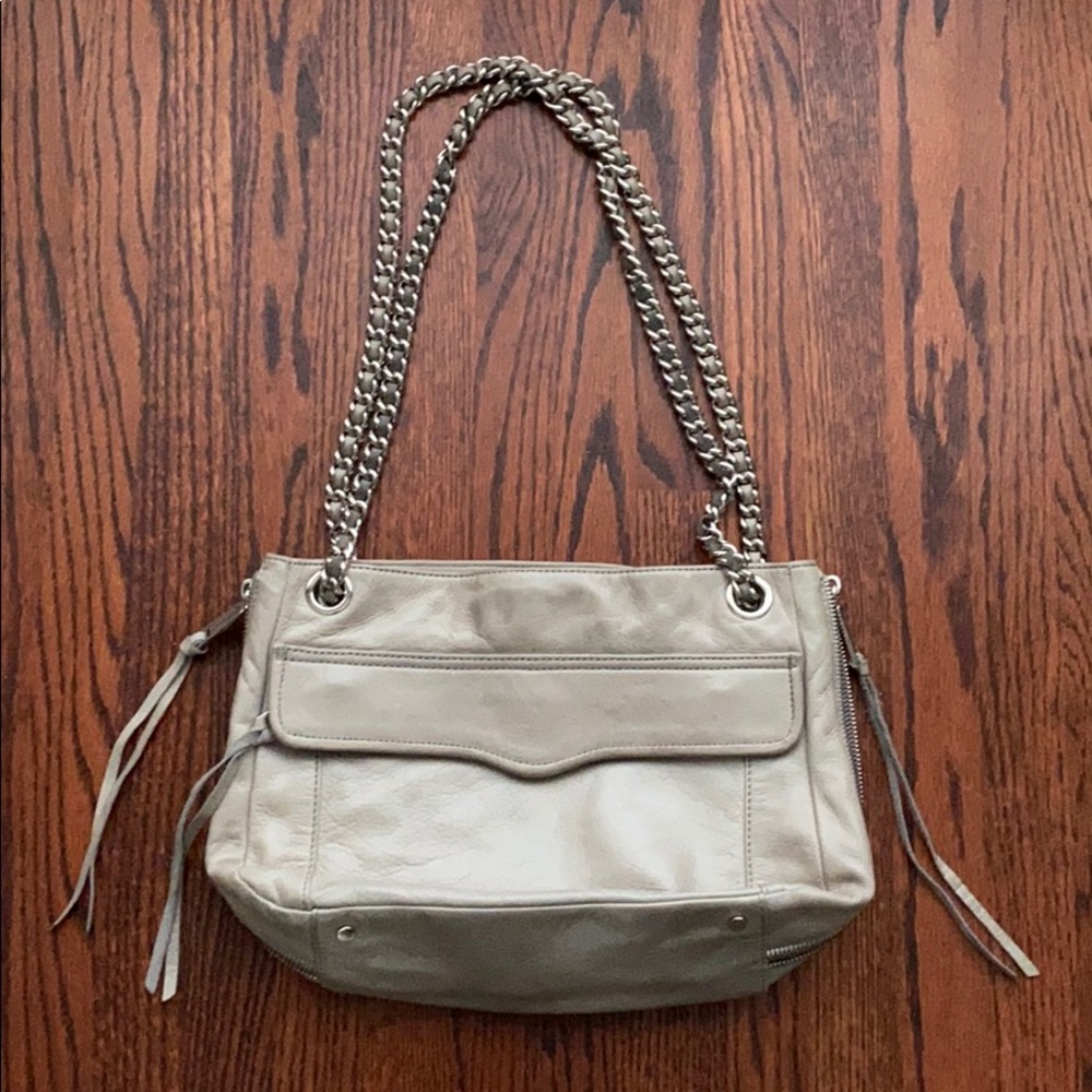 Grey leather shoulder bag purse